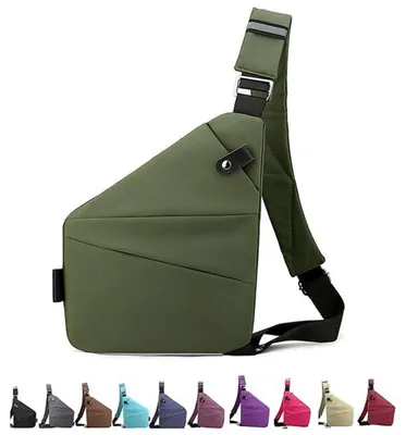 Obrázok produktu pre Bedrová taška – s ochranou proti krádeži – 32x23x1 cm – ľahká a priestranná – ramenná taška na pravé rameno – pre pánov na turistiku – armádna zelená