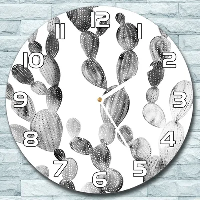 Produktbild von Wanduhr aus Glas Rund fi 30 Kaktus Schwarz-Weiß Quarz Deko Wohnzimmer Büro