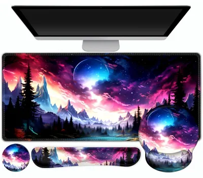 Obrázok produktu pre XXL podložka pod myš, podložka pod stôl, sada 4 v 1 s opierkami na zápästie a podložkami, ergonomická, vodeodolná, protišmyková, 90x40 cm