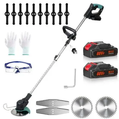 Produktbild von Akku-Rasentrimmer, mit 2 Li-Akku, 2,0 Ah Akku und Ladegerät, Rasenkantenschneider, 180° Trimmwinkel, Teleskop-Stiel & Zusatzhandgriff