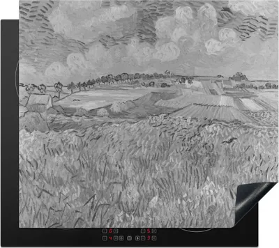 Produktbild von KitchenYeah© Herdabdeckplatte Kornfeld - Vincent van Gogh - Schwarz und weiß , 57x51cm, Küche Deko, Glaskeramikkochfeld Herdabdeckung, Abdeckplatte fùr Kochfeld