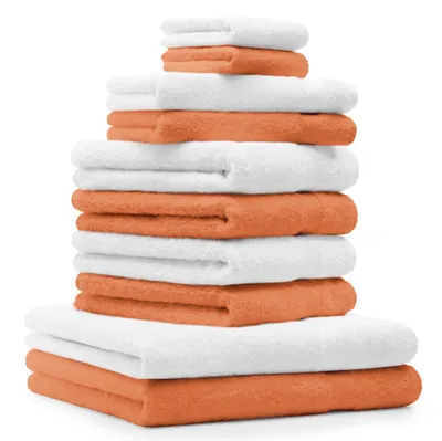 Produktbild von Betz 10-tlg. Handtuch-Set PREMIUM CLASSIC 2 Duschtücher 4 Handtücher 2 Gästetücher 2 Seiftücher Farbe: orange & weiß