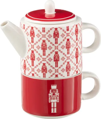 Produktbild von J-Line Teekanne+Tasse Nussknacker Windowbox Keramik Rot