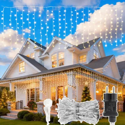 Image de Rideau lumineux, 4 x 1 mètre, 200 LED, guirlande lumineuse, lumière blanc chaud