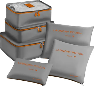 Produktbild von Kofferorganizer 6 Teilig Packtaschen-Set Kleidertaschen Wäschesack Schuhbeutel Kosmetik Wasserferst mit Reisverschluß Grau 23183
