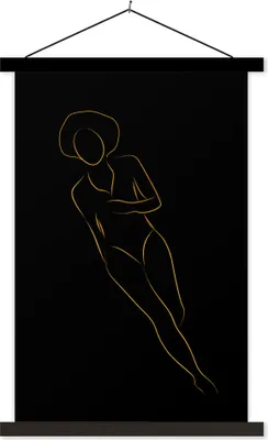 Produktbild von MuchoWow® Textilposter Frau - Gold - Strichzeichnung 40x60 cm mit schwarzem Rahmen - Wanddekorationen