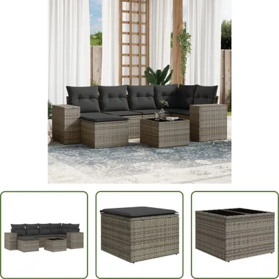 Produktbild von The Living Store 7-tlg. Garten-Sofagarnitur mit Kissen Grau Poly Rattan