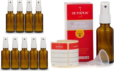 Immagine prodotto di 10 flaconi in vetro ambrato da 30 ml, G18, nebulizzatore manuale in PP, mini imbuto