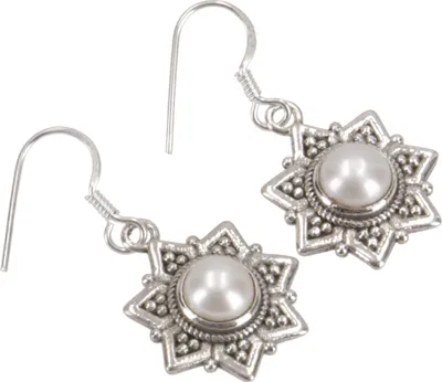 Produktbild von Boho Silberohrringe, Ethno Sonnen Ohrschmuck, Ethno Ohrhänger - Perle, Weiß, SterlingSilber, Silberohrringe