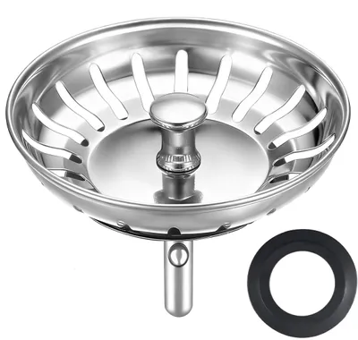 Produktbild von Küchenabflussstopfen mit Siebeinsatz Ø 81/82 mm, Abflussstopfen, Siebkorb und Abflusssieb für Küchenabflüsse, Franke Spülenteile, für Abflüsse ab 82 mm, 2 Ersatzdichtungen für den Siebkorb.