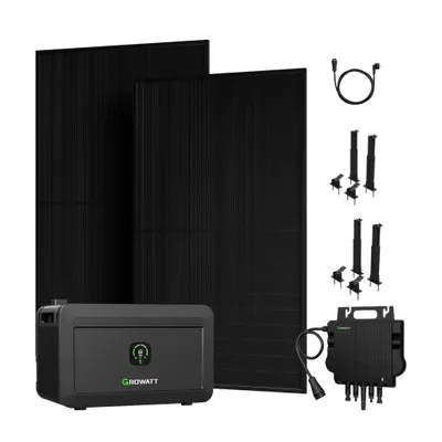 Produktbild von Balkonkraftwerk mit Speicher Growatt NOAH 2000 Speicher mit 900W JASolar Solarmodule & NEO-800M-X Mikrowechselrichter, 2x Fassaden/Flachdach Halterung