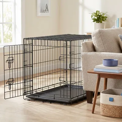 Produktbild von FEANDREA Hundekäfig Faltbar mit 1 Tür und Kunststoffschale 92,5 x 58,2 x 63,4 cm Schwarz