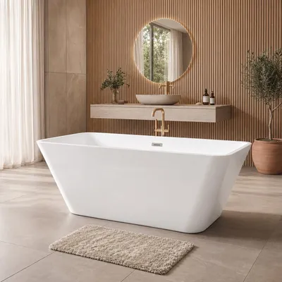 Produktbild von Badplaats Freistehende Badewanne Lily 170 x 75 x 58 cm Weiß Hochglanz - Standbadewanne aus Acryl mit Mit Überlauf und Abflussstopfen