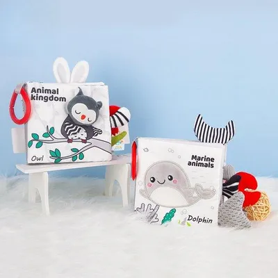 Image de Babystimulatorkarton mit 3D-Tierschwanz aus weichem Stoff, lernförderndes Berührungsbrett, reißfestes Polyestermaterial, Ideal für frühe Lern- und Entwicklungsförderung.