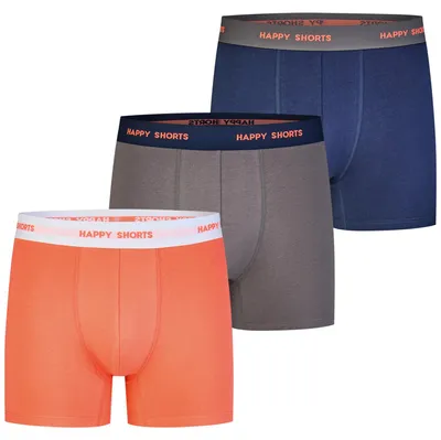 Produktbild von Happy Shorts Herren Boxer Jersey 3-Pack neonred-grey-navy - Größe XXL