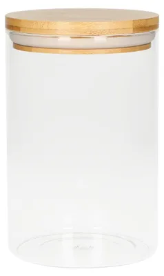 Image de Bocal en verre "Bamboo" 1,6 l - Bocal à provisions durable en verre borosilicaté avec couvercle en bambou et anneau en silicone, bocal à provisions pour la cuisine - Transparent