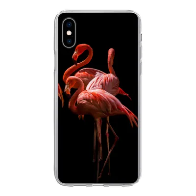 Produktbild von MuchoWow® Handyhülle Schutzhülle Hülle für iPhone Xs Flamingos - Vögel - Federn - Schwarz Silikon Softcase Handy Hülle - Handytasche