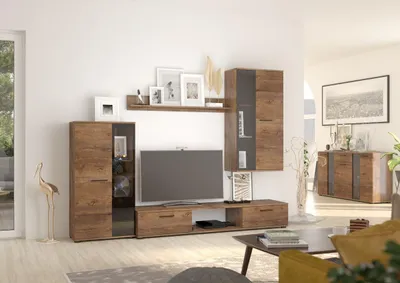 Productafbeelding van ANMIL Meubelset NR2 Eikenhout, Lefkas: Moderne woonkamer set met wandmeubel, dressoir, garderobekast en salontafel