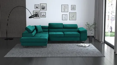 Produktbild von L-Förmiges Ecksofa Waldo für Wohnzimmer, gepolstertes Schlafecke mit Bettkasten (Stoff: monolith 37 - flasches grün, Ottomane: links)