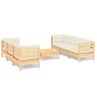 Produktbild von vidaXL 7-tlg. Garten-Lounge-Set mit Creme Kissen Kiefernholz
