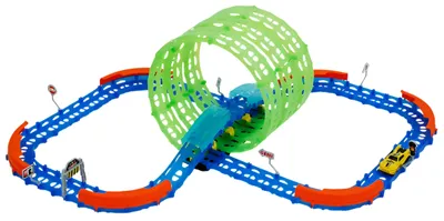 A toy race track with a loop-the-loop.