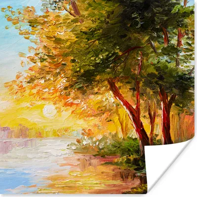 Produktbild von MuchoWow® Poster Natur - Malerei - Baum - Wasser 50x50 cm - Wohnzimmerdekoration