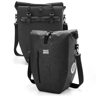 Produktbild von ROCKBROS 2er Set Fahrrad Gepäckträgertasche 3in1 100% Wasserdicht Rolltop Schnellverschluss Reflektierend 20L Schwarz