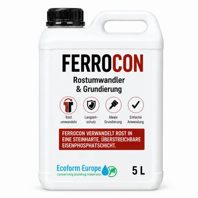 Produktbild von Ferrocon 5 Liter – ca. 40 m² – Rostumwandler & Rostentferner – Für Stahl, Eisen, Gusseisen und Kupfer