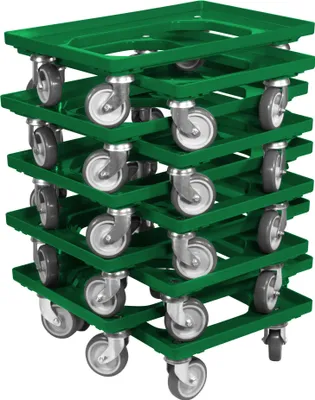 Produktbild von 10 x Stück Transportroller für Kisten 600x400 mm 4 Lenkrollen Grün