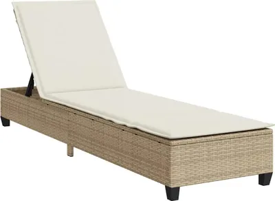 Produktbild von vidaXL Sonnenliege mit Auflagen Beige 55x200x25,5cm Poly Rattan