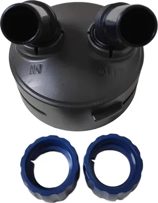 A product shot of a filter adapter and two coupling nuts.