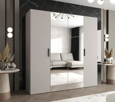 Obrázok produktu pre Šatníková skriňa so zrkadlami HELMA 2 200 cm - kašmír / čierne úchyty