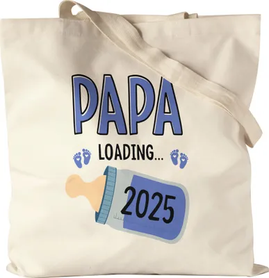 Produktbild von Papa Loading 2025 Jutebeutel Geschenk Werdende Väter Babynews mit Ladebalken Schwangerschaft Geschenkidee