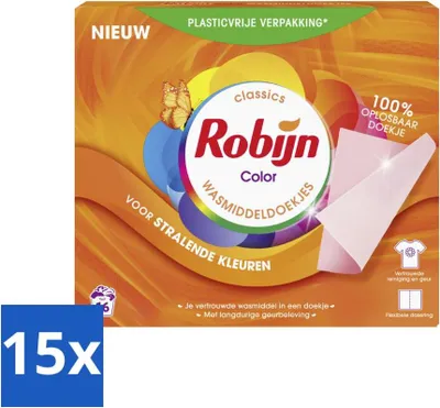 Produktbild von Robijn Classics - Color - Waschmitteltücher - 16 Waschstreifen - Vorteilspack - 15 Stücke