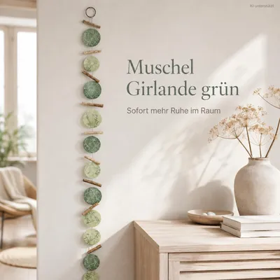 Produktbild von Capiz Girlande 180cm Grün Dunkelgrün mit Treibholz Hängedeko, KI-generiertes Bild