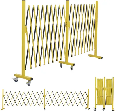 Produktbild von Alu Absperrgitter HWC-B34, Scherengitter Schutzgitter mit Rollen, ausziehbar 110x60-500cm  gelb-schwarz