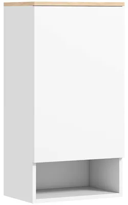 Produktbild von Wandmontierter Badezimmerschrank, Wandschrank für Badezimmer mit verstellbaren Ablagen, offenem Fach, Holz, Weiß