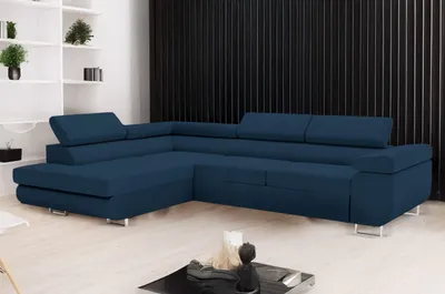 Produktbild von GOLDSTOFF VENUS Ecksofa mit Schlaffunktion und Bettkasten 275×202 cm | Modern Schlafsofa L-Form mit verstellbaren Kopfstützen (blau)