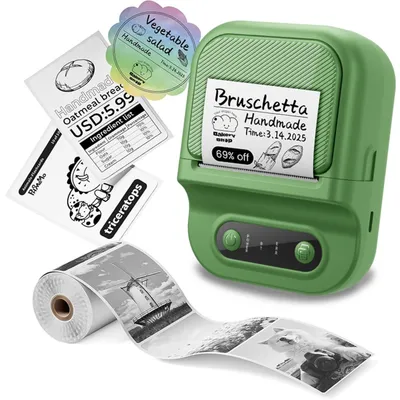 Produktbild von INF Thermoetikettendrucker Bluetooth 203 dpi Type C App für Zuhause Grün