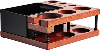 Produktbild von stanice na tupování espressa 2-v-1, nádoba na šťouchání, dvouvrstvý držák na rozdělovač, 51 šC 58 mm, univerzální držák na portafiltr, stanice na kávu z přírodního dřeva s teleskopickým držákem pružin a protiskluzovými silikonovými nožičkami