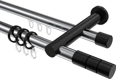 Produktbild von Interdeco Rundrohr-Innenlaufstange / Gardinenstange (Kombination) Chrom / Schwarz, Typ Platon Elanto (Rillenzylinder), 20 mm Ø 2-läufig, 220 cm