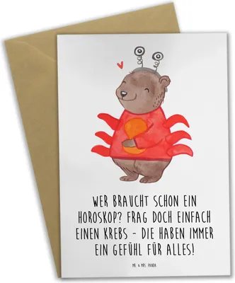 Produktbild von Mr. & Mrs. Panda Klappkarte Krebs Gefühl - Weiß - Geschenk, Geschenke Astrologie, hochzeitskarten, dankeskarten, einladungskarten, Sternzeichen, Grußkarte, familiär