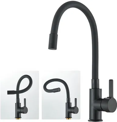 Immagine prodotto di Rubinetto da cucina flessibile girevole a 360° con rubinetto per lavello e aeratore a risparmio idrico, nero