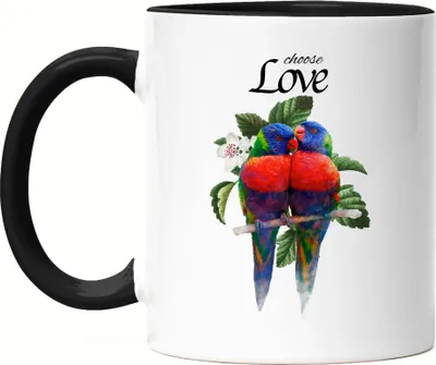 Produktbild von Choose Love Tasse Schwarz Vögel Papagei Liebesnest Liebe Liebeserklärung Blätter Natur Romantik Verliebt Love Schatz