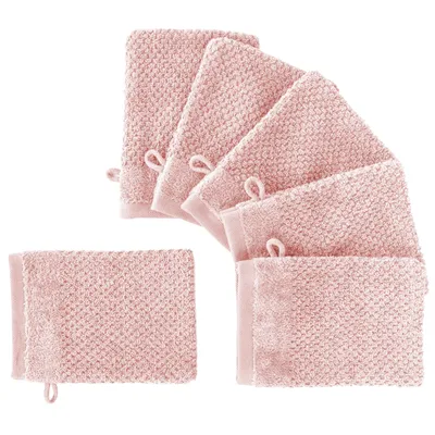 Produktbild von Pure Label 6-TLG Waschhandschuh Waschlappen Set mit Anhängeschlaufe aus 100% Baumwolle, saugstarkund weich | 6 Waschlappen 16x21cm, Rosa
