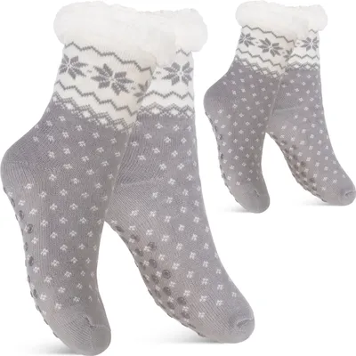 Produktbild von Footstar Damen und Herren Winter Haussocken (2 Paar) Kuschelsocken - Grau 39-42