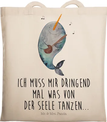 Produktbild von Mr. & Mrs. Panda Tote Bag Narwal Gitarre - Transparent - Geschenk, Wal, totebag, Schultasche, Meer, Frust, Beutel, Laptoptasche, Gespräche, Tasche, Tanzen