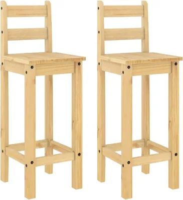 Produktbild von Barstühle 2er Set aus Massivholz Kiefer mit Rückenlehne
