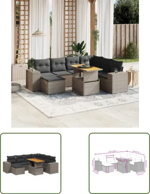 Produktbild von The Living Store 8-tlg. Garten-Sofagarnitur mit Kissen Grau Poly Rattan