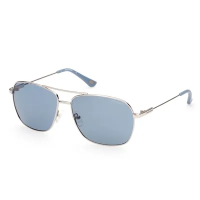 Imagen del producto de Skechers, gafas de sol modelo SE6114, forma de lágrima cuadrada, color níquel plateado brillante, color de la lente: azul